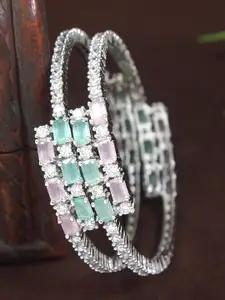 Anouk Set Of 2 Silver-Plated American Diamond Studded Bangles