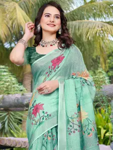 Anouk Rustic Floral Printed Zari Block Print Saree