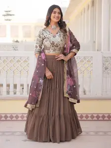 Fashion Basket Floral Sequinned Unstitched Lehenga & Ready To Wear Blouse With Dupatta