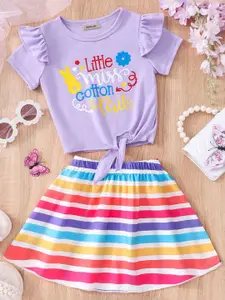 INCLUD Girls Printed Round Neck Top With Skirt