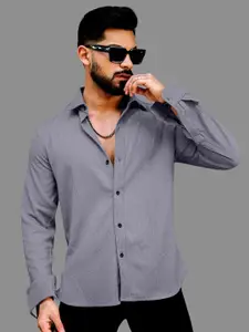 IKON FASHION Men Original Slim Fit Textured Spread Collar Casual Shirt