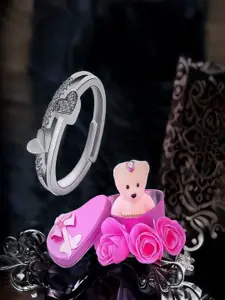 DIVASTRI Silver-Plated Cubic Zirconia-Studded Adjustable Finger Ring