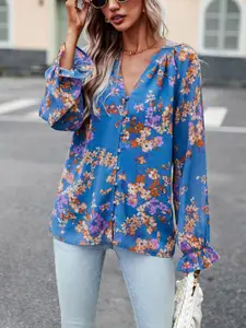 all about you Floral Printed Shirt Style Top