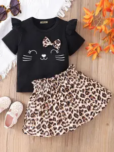 INCLUD Girls Printed Round Neck T-shirt With Skirt