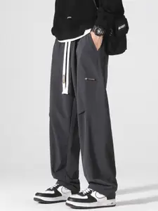 The Roadster Lifestyle Co Men Loose Fit High-Rise Trousers With Drawstring