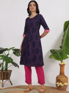 W Ethnic Motifs Printed Round Neck A-Line Kurta