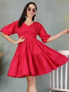 all about you Fit & Flare Puff Sleeves Dress