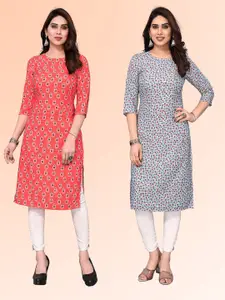 KETAKI FASHION Selection of 2 Ethnic Motifs Printed Round Neck Straight Kurtas