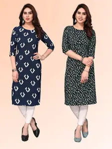 KETAKI FASHION Selection Of 2 Floral Printed Round Neck Straight Kurtas