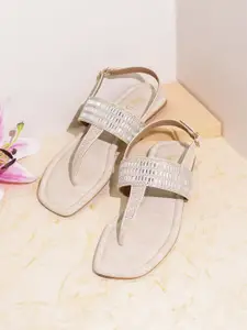 Inc 5 Women Embellished T-Strap Flats