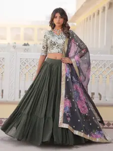 Fashion Basket Floral Sequinned Unstitched Lehenga & Ready To Wear Blouse With Dupatta