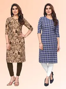 KETAKI FASHION Selection Of 2 Abstract Printed Round Neck Straight Kurtas