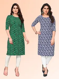 KETAKI FASHION Selection Of 2 Bandhani Printed Round Neck Straight Kurta