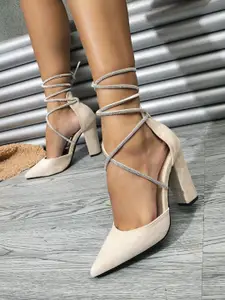 PURPLEHUNT Women Pointed Toe Block Gladiators