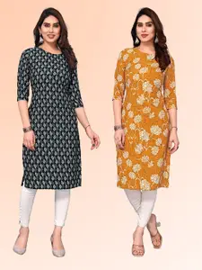 KETAKI FASHION Selection Of 2 Floral Printed Round Neck Straight Kurtas