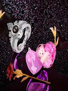 DIVASTRI Silver-Plated Cubic Zirconia-Studded Adjustable Finger Ring