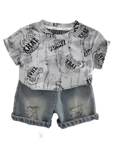 StyleCast x Revolte Boys Printed Round Neck Pure Cotton T-shirt with Shorts