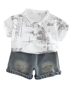 StyleCast x Revolte Boys Abstract Printed Polo Collar Pure Cotton T-shirt & Shorts