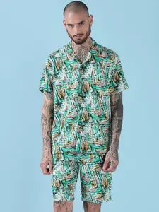 SHOWOFF Printed Cuban Collar Relaxed Fit Shirt With Shorts