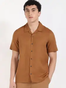 Calvin Klein Jeans Men Solid Cuban Collar Cotton Casual Shirt