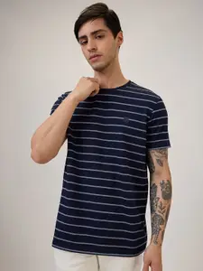 SPYKAR Men Striped Round Neck Cotton Slim Fit T-shirt