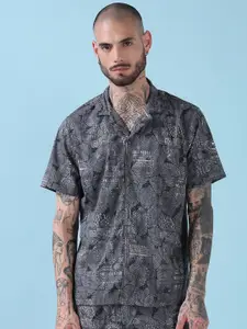 SHOWOFF Printed Cuban Collar Relaxed Fit Shirt With Shorts