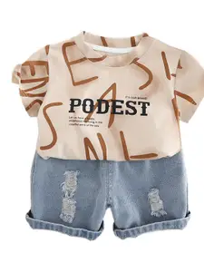 StyleCast x Revolte Boys Typography Printed Pure Cotton T-shirt & Shorts