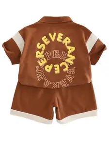 StyleCast x Revolte Boys Typograpghy Printed Shirt Collar Pure Cotton T-shirt With Shorts