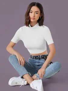 Dream Beauty Fashion Women Solid Round Neck Crop Top