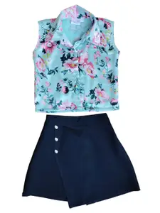 SILK SPARROW Girls Printed Shirt with Skirt