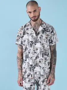 SHOWOFF Printed Cuban Collar Relaxed Fit Shirt With Shorts