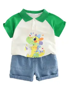 StyleCast x Revolte Boys Cartoon Printed Shirt Collar Pure Cotton T-shirt With Shorts