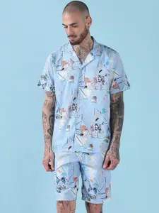 SHOWOFF Printed Cuban Collar Relaxed Fit Shirt With Shorts
