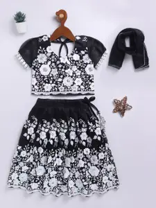 JBN Creation Girls Embroidered Sequinned Organza Lehenga With Blouse & Dupatta