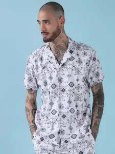 SHOWOFF Printed Cuban Collar Relaxed Fit Shirt With Shorts
