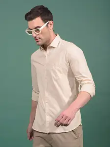 Crimsoune Club Men Classic Fit Vertical Striped Spread Collar Cotton Casual Shirt