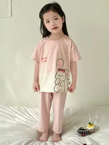 StyleCast x Revolte Girls Cartoon Printed Pure Cotton T-shirt With Trousers