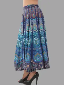 HANDICRAFT PALACE Women Peacock Printed Cotton Wrap Around Maxi Skirt