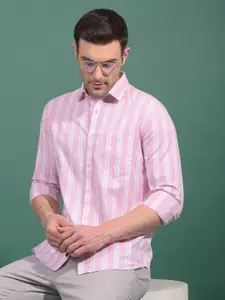 Crimsoune Club Men Classic Fit Vertical Striped Spread Collar Cotton Casual Shirt