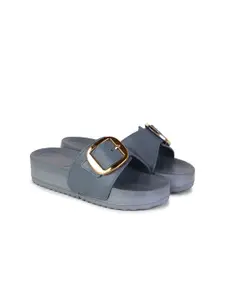 PENNEN Women Open Toe Sliders With Buckles