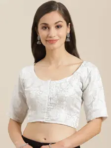 Studio Shringaar Woven-Design Round Neck Saree Blouse