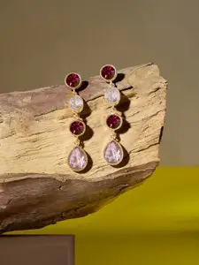 AMI Gold-Plated Artificial Stones Studded Geometric Drop Earrings