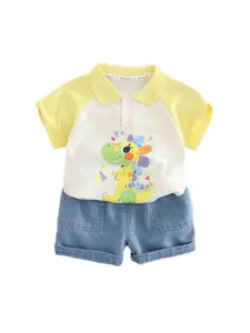 StyleCast x Revolte Boys Printed Shirt Collar Pure Cotton T-shirt with Shorts