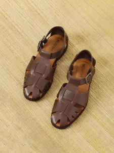 Ruosh Men Leather Shoe-Style Sandals With Buckle
