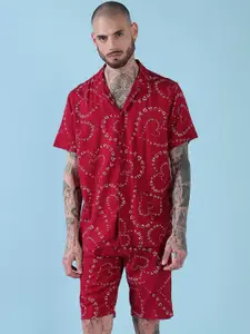 SHOWOFF Printed Cuban Collar Relaxed Fit Shirt With Shorts