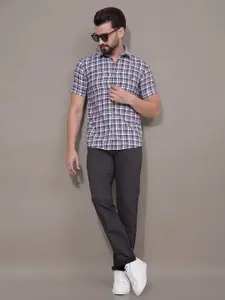 Crimsoune Club Men Classic Fit Tartan Checked Spread Collar Cotton Casual Shirt