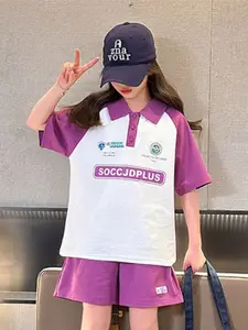 StyleCast x Revolte Girls Printed Polo Collar Pure Cotton T-shirt with Shorts
