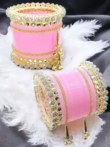 BeautyTrends Set Of 64 Gold-Plated Kundan-Studded Latkan Chudas Bangles