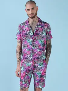 SHOWOFF Printed Cuban Collar Relaxed Fit Shirt With Shorts