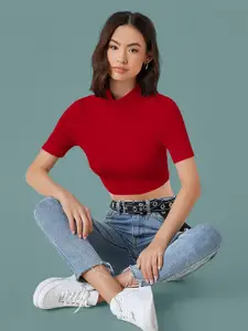 Dream Beauty Fashion top-56-bullet-red Women Solid Crop Top